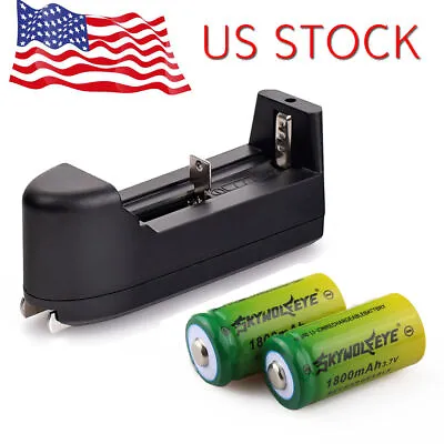 2pcs SKYWOLFEYE 16340 3.7v 1800mAH Rechargeable Li-ion Battery Cell +USA Charger • $7.55