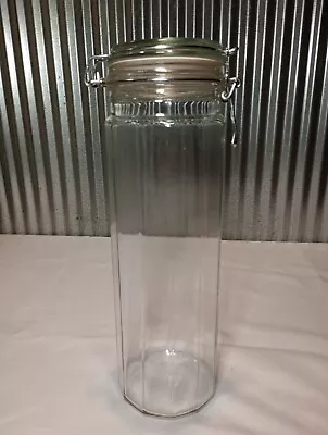 Vintage 13  Tall GLASS CANISTER Wire Locking Lid 12 Panel Jar New Seal • $16.28