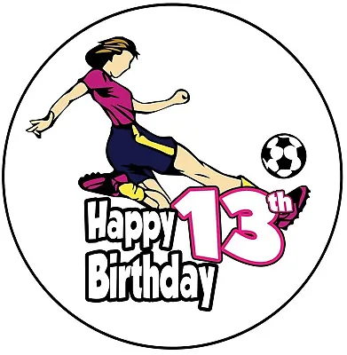 Football Birthday Cake Topper 8  Round Icing Decoration Girls Ladies ANY AGE • £6.95