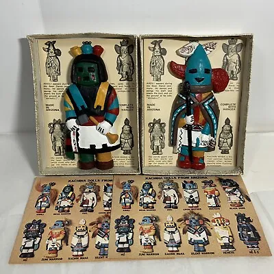 VTG 2 Pc Kachina Dolls Lot Aholi Bean Dancer 5.75  Souvenir Plaster Hand Painted • $30.95