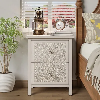 $159.99 • Buy Farmhouse Fully Assembled Nightstand With 2 Drawers Wood Side Table Flower Motif