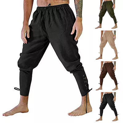 Men's Medieval Renaissance Pirate Pants Viking Gothic Cosplay Costume Trousers • £14.39