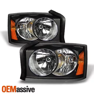 Fit 2005 2006 2007 Dodge Dakota Black Bezel Replacement Headlights L+R Headlamps • $43.88