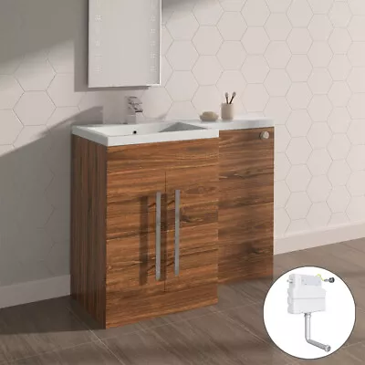 L-Shape Vanity Unit LH/RH Basin Sink Back To Wall Toilet Bathroom Tall Furniture • £335.99