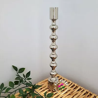 Tall Silver Metal Candlestick Bauble Shape Candle Holder Decor 30 Cm • £18.99