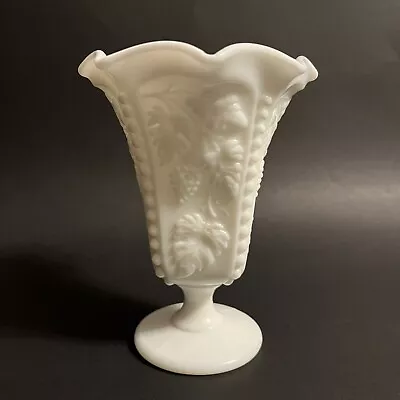 Westmoreland Beaded Paneled Grape Scalloped Rim Milk Glass Vase 5.5  • $16