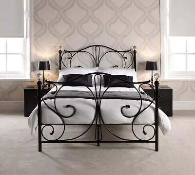 New Metal Bed Frame + Memory Foam Mattress - 4ft6 Double Bed - Black / White • £239.90