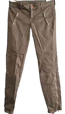 J BRAND Agnes Moto Zip Pant Size 26 X 27.5 Skinny Leg Low Rise Taupe Brown • $39