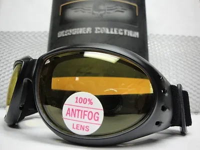 Men PADDED MOTORCYCLE Day Night RIDING GOGGLES With Strap Yellow Anti Fog Lens • $13.99