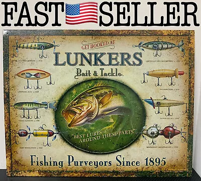 Lunker's Lures Bait & Tackle Vintage Fishing Retro Tin Metal Sign 16”x12.5” NEW! • $22.43