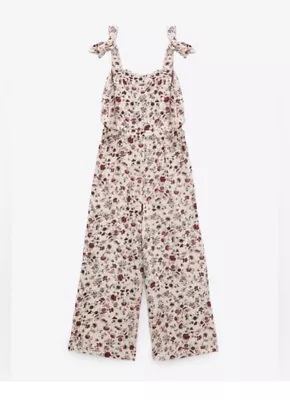 Zara Soft Cotton Floral Print Jumpsuit With Bows Pocket  ~ Size M • $12