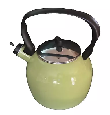 Vintage Copco Lime Green Enamel Whistle Teapot Kettle 1.5 Qt • $19.96