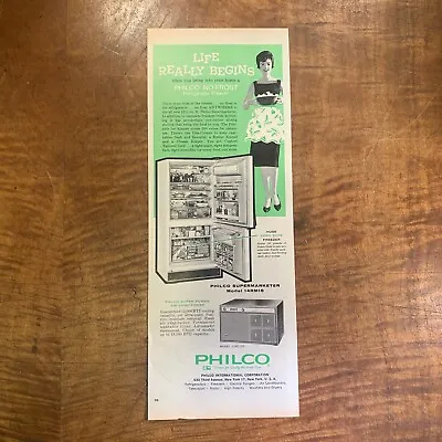 VINTAGE 1950's PHILCO REFRIGERATOR AIRCON MAGAZINE ADVERTISEMENT KITCHENALIA • $27