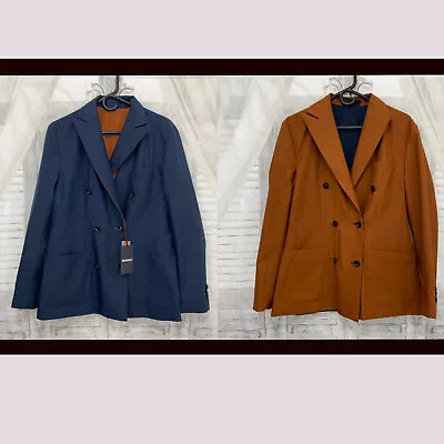 Murano Men Small Blue Orange Reversible 2-in-1 Jacket Blazer Double Breasted B38 • $100