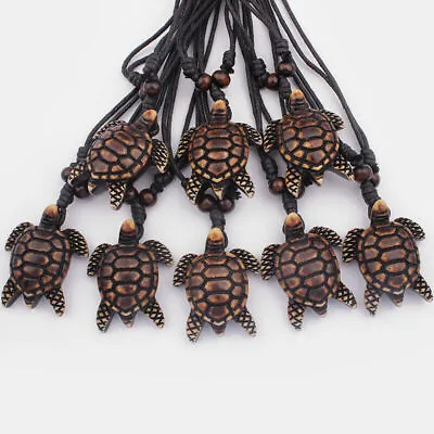12Pcs Brown Faux Yak Bone Hawaii Sea Turtle Tortoise Pendant Necklace Adjustable • $12.99