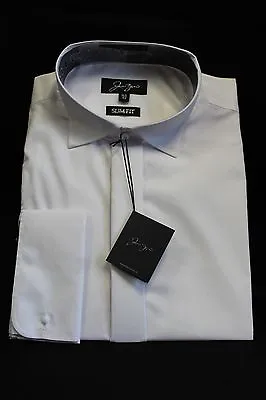 Slim Fit Victorian Wing Collar White Shirts Double Cuff • $30.32