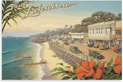 Hawaii Maui Lahaina Town Poster Vintage Travel Art Canvas Print • $16