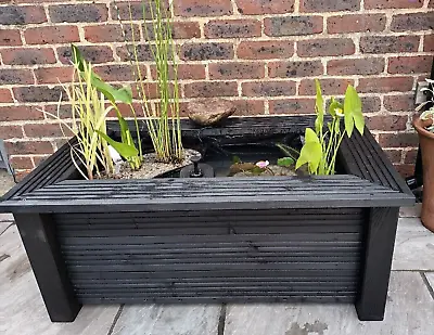 Handmade Garden Pond Wooden Water Feature Stained Black 98x58x42h Cm READY 2 USE • £209