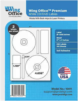 Wing OFFICE 200 Premium Media CD/DVD Labels Matte Memorex Core Self Adhesive • $18.99