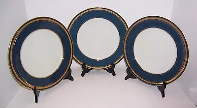 Mikasa Grande Ivory Imperial Lapis 3 Dinner Plates (10.75”) Gold Trim – Blue Rim • $28