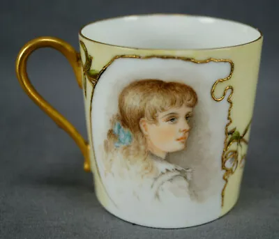 Raymond Laporte Limoges Hand Painted Lady Portrait Raised Gold & Yellow Cup  • £120.64