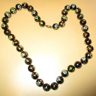 Vintage Cloisonne Beads Handknotted Black Necklace 25  Beautiful • $24