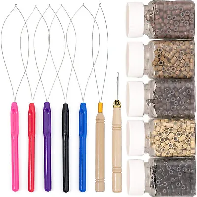 Silicone 3mm Nano Ring Micro Beads Hair Extensions Pulling Loop Hook Tool Wire S • £3.99