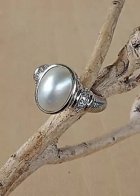 Judith Ripka Freshwater Pearl And Diamonique Textured Ring Sterling Size 8 • $69