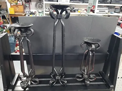 Vintage Rustic Scroll Wrought Iron Floor Pillar Candle Holders • $35