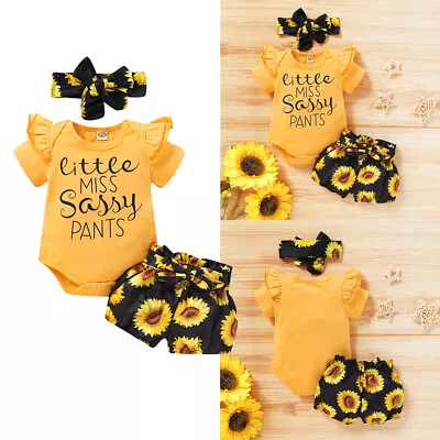 Newborn Baby Girl Clothes Romper Bodysuit Tops+Shorts+Headband 3PCS Outfits Set • $27.49