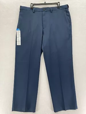 Haggar Cool 18 Pro Mens 38x29 Classic Blue Flat Front Dress Pant Shirt Gripper • $21.99