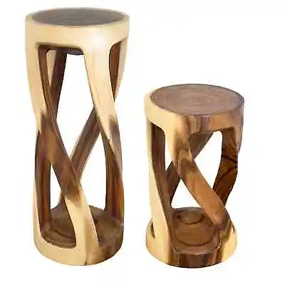 Hand Carved Wooden Stool/Table - Twist Stool - Bedside Table - Plant Stand • £99