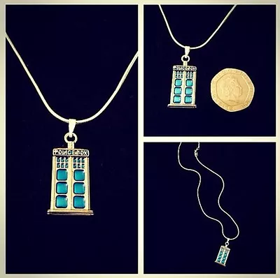 Mini Tardis Necklace 18” Chain Dr Who Pendant Police Box Phone Charm Darlek Gift • £6.95