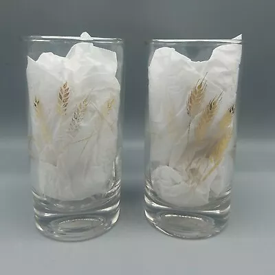 Homer Laughlin Juice Glass Golden Wheat Set Of 2 Vintage Tumblers Clear 6oz • $4.99