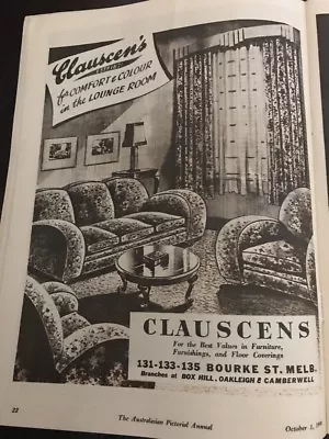 Original Australian Clauscens Furniture Furnishings 1946 Vintage Print Ad • $29.99