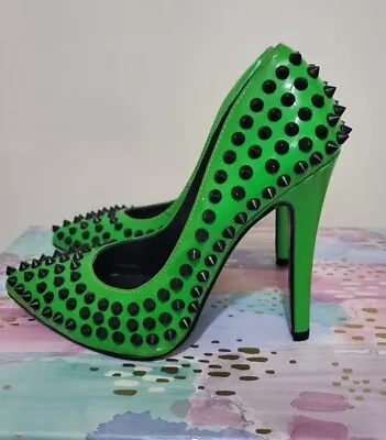 Kandee Shoes Green Summer Heels Shoes With Black Spikes Women's Size 37 US 6.5 • £65.05