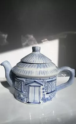 £10 • Buy Blue Cottage TeaPot, Blue House TeaPot, Round TeaPot, Medium Size. 