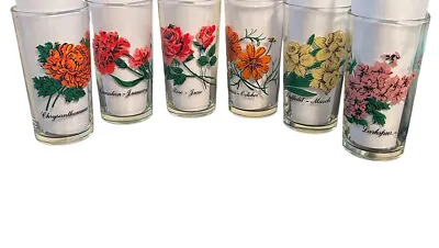 $45 • Buy Vintage BROCKWAY Flower Of The Month Drinking Beverage Glasses Tall Tumbler-6