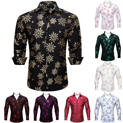 Mens Christmas Long Sleeve Shirts Button Down Designer Snowflake Tops Party Gift • £26.99