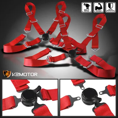 Universal 2X Red 4-Point Cam Lock Racing Seat Belt Harness Nylon Strap Pair • $54.63
