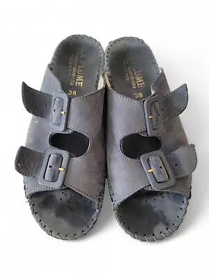 La Plume Jen Blue Nubuck Leather Slide Double Buckle Sandals Italy Size 38 • $15.30