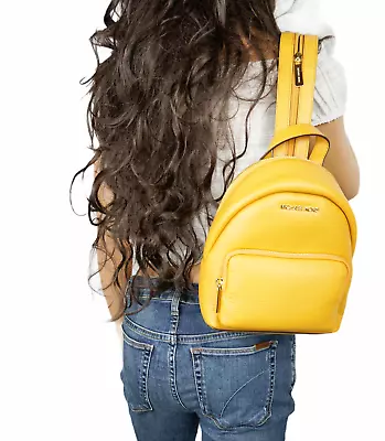 Michael Kors Erin Small Convertible Leather Backpack Pebbled Leather Marigold • $109.88