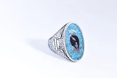 1980's Vintage Silver White Bronze 11.5 Men's Hawk Real Turquoise Inlay Ring • $44