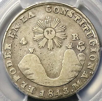 1843 MV PCGS VF Ecuador 4 Reales Quito Sun Volcanos Silver Coin (23011002C) • $525