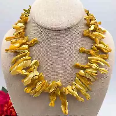 Frangia Yellow Mother Of Pearl Textured Spikey Statement Necklace Coastal Beach • $29.90