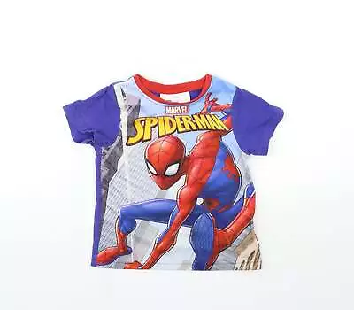 Marvel Boys Blue Geometric Polyester Basic T-Shirt Size 3-4 Years Round Neck - S • £3.75