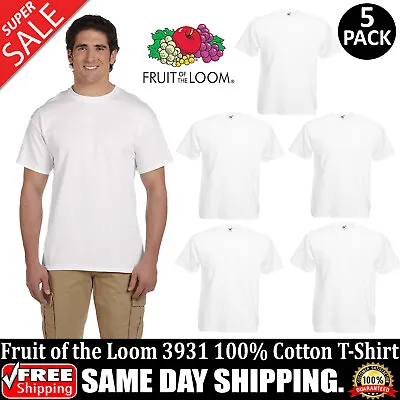 5 PACK OF FRUIT OF THE LOOM Adult HD Cotton T-Shirt Blank T Shirt 3931 S-6XL • $42.02