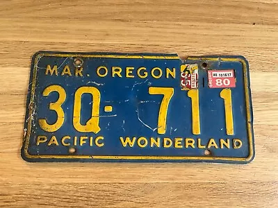 Vintage Oregon License Plate .  1980 Pacific Wonderland Blue And Yellow Plate • $34