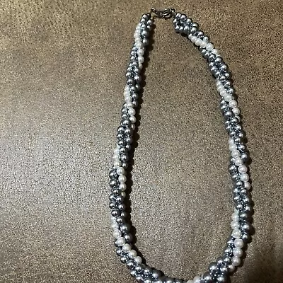 3 Strand Pearl Necklace Vintage White And Grey • $7