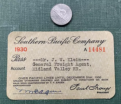 1930 Southern Pacific Railroad Pass ! Midland Valley Rr Agent Klein Tulsa Ok W@w • $9.99